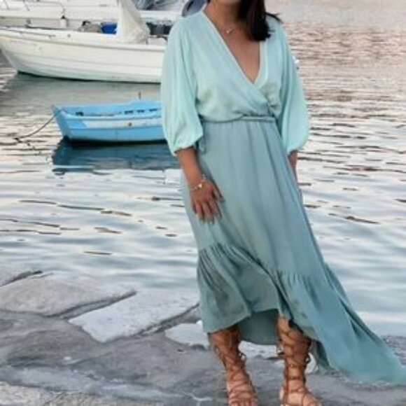 Young Fabulous & Broke Ocean Ombre midi dress asymmetrical ruffle faux wrap M - Picture 1 of 10